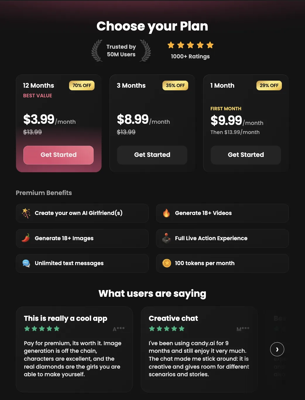 Candy.ai Premium pricing plans 12 months 3 months 1 month